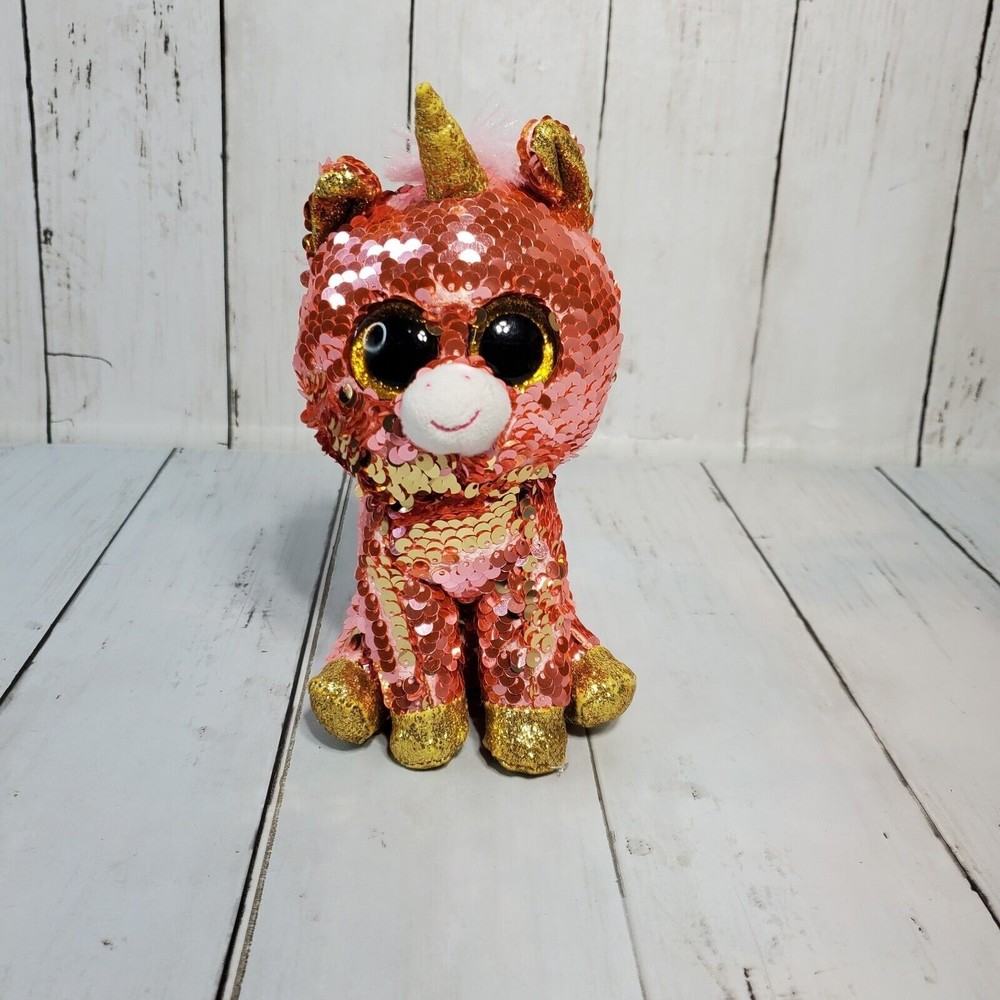 Ty Beanie Boos 6" SPARKLE Color Changing Sequins Unicorn Plush Sunset